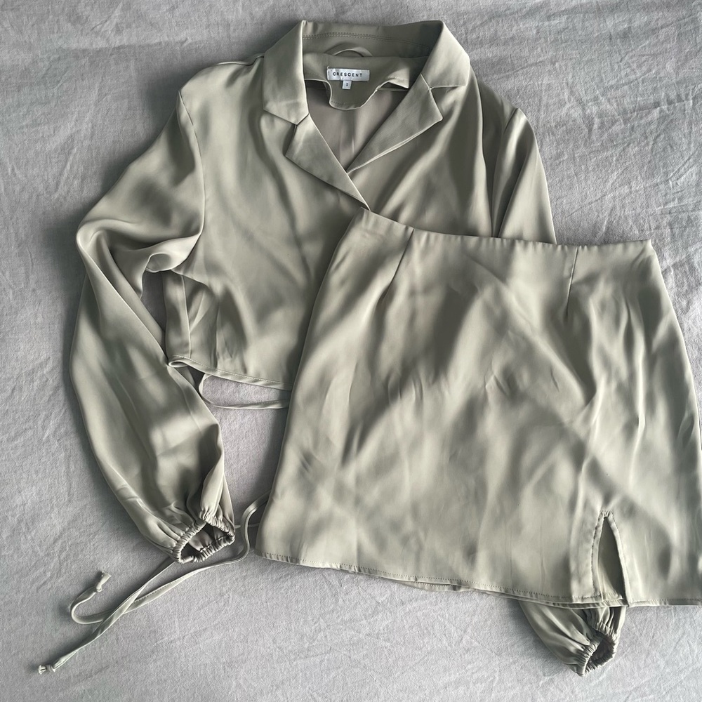 Crescent Sage Green Top & Skirt Set Size S (Worn Once)